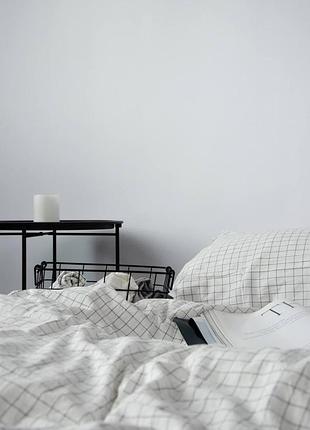 Постельное белье вареный хлопок (washed cotton), цвет клетка белая, индивидуальный пошив євро,клетка белая