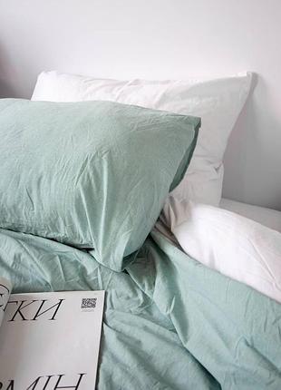 Постельное белье вареный хлопок (washed cotton), цвет ментол, индивидуальный пошив двоспальний, мята
