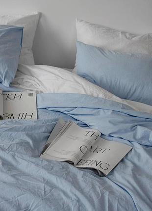 Постельное белье вареный хлопок (washed cotton), цвет небесный, индивидуальный пошив сімейний, небесный