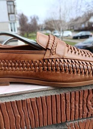 Летние кожаные плетеные лоферы , туфли (woven leather loafers) — натуральная кожа rustic asphalt