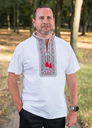 Мужская футболка-вышиванка kosar большого размера, хлопок, натуральная вышивкаxxxl,белый с красным