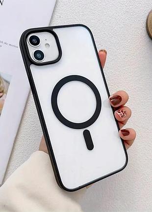 Черный прозрачный чехол на iphone 12 с magsafe