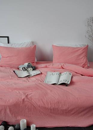Постельное белье вареный хлопок (washed cotton), цвет розовый, индивидуальный пошив полуторный, рожевий