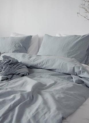 Постельное белье вареный хлопок (washed cotton), цвет айсберг, индивидуальный пошив двоспальний, айсберг