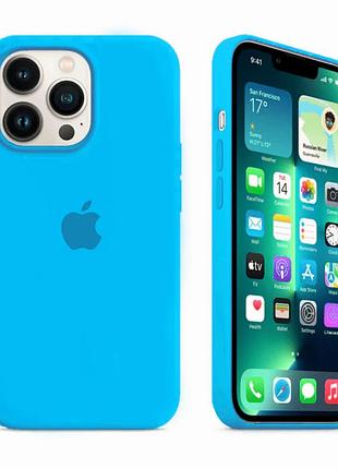 Чехол silicone case для iphone 13 pro soft touch микрофибра закрытый низ surf blue
