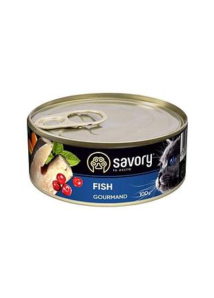 Корм влажный savory cat can adult fish консервы для прихотливых кошек с рыбой 100 г