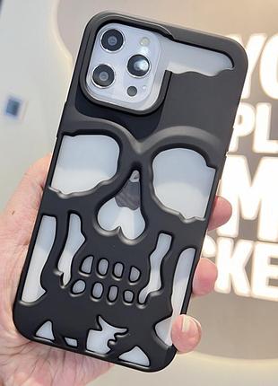 Чохол для iphone 15 pro max гальванічний у вигляді черепа, grey