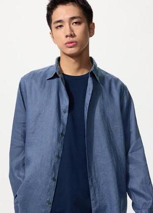 Uniqlo 100% linen лляна сорочка uniqlo (синя)