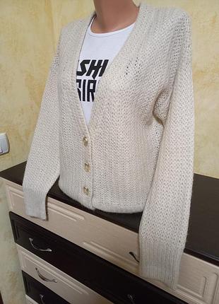Кардиган esprit 10% альпака 20% шерсть светло-бежевый цвет s-m