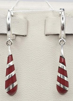 Сережки-подвески серебряные с кораллом 5,96 г