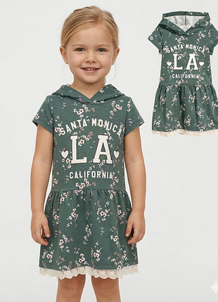 Платье  с капюшоном в цветы стильное н&м h&m 3
