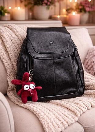 Новинка весна 2026 набір жіночий чорний рюкзак кенгуру портфель повсякденний + брелок ручна робота зайчик заяць