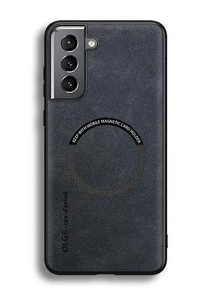 Чехол на samsung galaxy s21 magsafe защитная кожаная накладка с магнитом черный