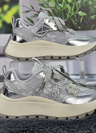 Кроссовки детские для девочки jong golf серебристые эко кожа на платформе 7179