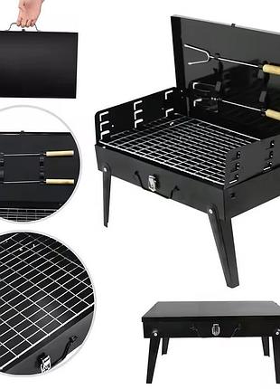 Раскладной мангал гриль portable barbecue grill с решёткой лопаткой и вилкой переносной чемодан