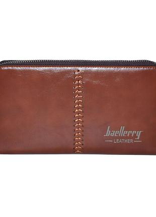 Чоловіче портмоне baellerry leather коричневе штучна шкіра довгий горизонтальний клатч на блискавці 008