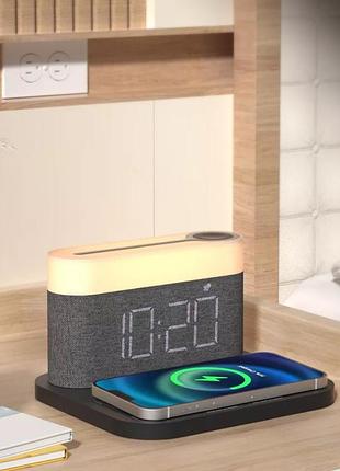 Часы-будильник с беспроводной зарядкой и ночником proove
