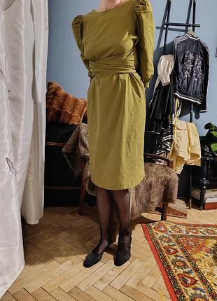 Хлопковое платье с акцентными рукавами