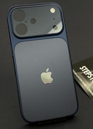 Чохол для iphone 16 з лінзами на камеру скляний матовий glass logo acrylic case cиний (deep blue)