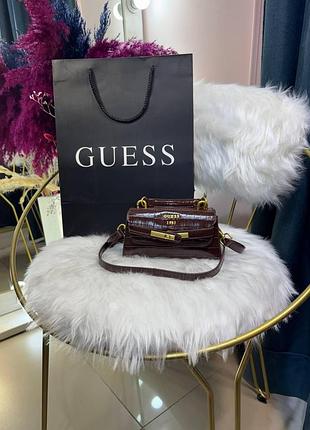 Сумка guess enisa mini коричневый крокодил скидка
