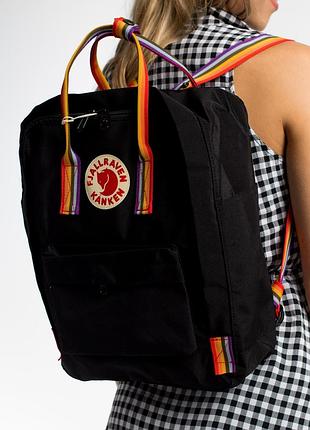 Міський рюкзак fjallraven kanken 16 л art синій, чорний (art 1) з райдужними ручками всі кольори