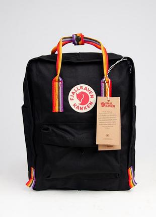 Рюкзак fjallraven kanken classic rainbow 16 л с радужными ручками черный топ качество ручная кладь