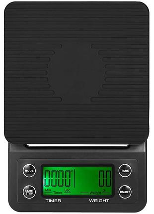 Весы для кофе с таймером timer scale с подсветкой дисплея 0.1 г - 5 кг black кофейные кухонные весы для кухни