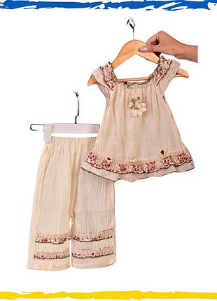 Костюм детский для девочки из льна жатка. 32, 34, 36