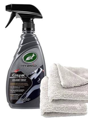 Керамічний спрей-віск для чорного авто turtle wax hybrid solutions ceramic acrylic black wax 473 мл + 2 мікрофібри