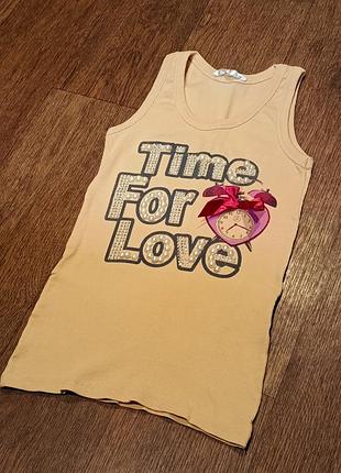 Майка, маечка, принт time for love,  стразы, бусины, lady elite