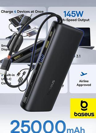 Павербанк baseus 25000mah 145w 1-usb-c port\1-usb-a\2xusb-c cables со встроенным кабелем повербанк для ноутбука power bank