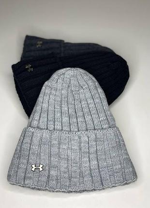 Чоловіча шапка на флісі under armour однотонна з закотом модна акрил/шерсть класична сірий