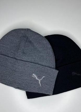 Мужская спортивная шапка puma зимняя 52-60 утепленная флисом тонкая шапка с отворотом и вышитым логотипом мужские шапки серый