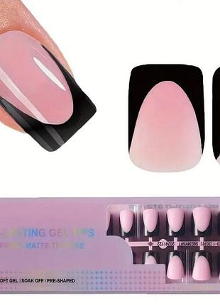 Гелеві тіпси для нарощування soft gel французький манікюр глянцеві короткий квадрат s 150 шт блідо-рожеві з глибокою чорною лінією