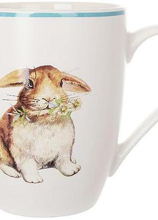 Кухоль порцеляновий happy rabbit 340мл з блакитною облямівкою