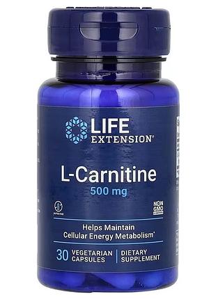 L-карнитин, 500 мг, l-carnitine, life extension, 30 вегетарианских капсул