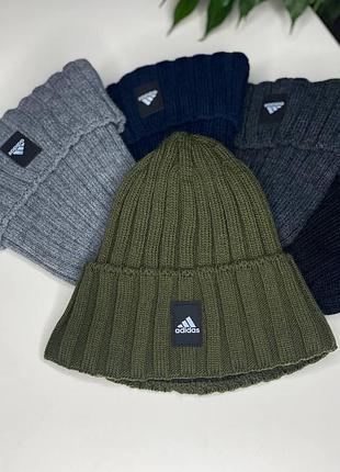 Мужская шапка adidas с флисовой подкладкой зимняя акрил флис с маленьким логотипом мужские шапки хаки