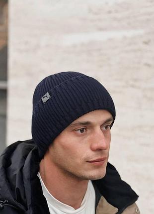 Чоловіча шапка puma чорна 52-60 якісний кашемір акрил вʼязана зимова шапка для чоловіків універсальна