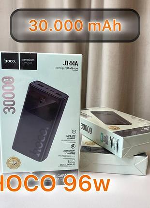 Мощный повербанк hoco j144a 30000 mah 96w usb-c type-c зарядное устройство для телефона ноутбука 4 входа power bank большой