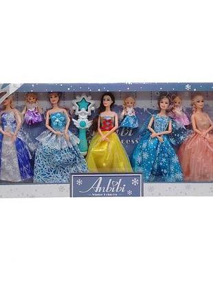 Набор кукол anbibi "winter princess" (5 кукол, 3 пупсика, волшебная палочка, в коробке)