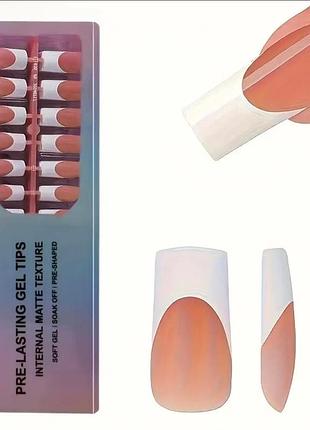 Гелевые типсы для наращивания soft gel с французским маникюром глянцевые квадрат l 150 шт бежевые с белым френчем (122)