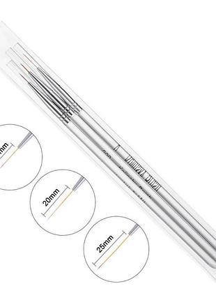 Набор тонких кисточек лайнеров для маникюра kolinsky brush 3 шт