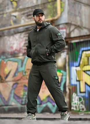 Костюм спортивный мужской плащевка бежевый stone island khaki! хит!