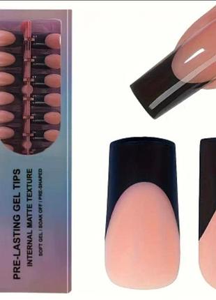 Гелевые типсы для наращивания soft gel с французским маникюром глянцевые квадрат l 150 шт бежевые с чёрным фр