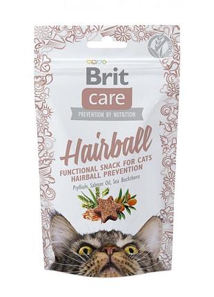 Лакомство brit care functional snack для выведения шерсти кошек без злаков с уткой и таурином 50 грамм
