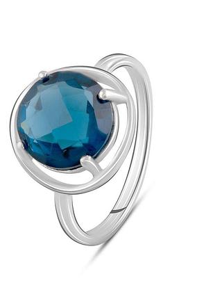 Серебряное кольцо высокогокачества с топазом лондон блю 2.9ct, вес изделия 2,51 гр (2091776) 18.5 размер