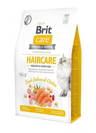 Корм сухой brit care cat grain free haircare healthy and shiny coat для котов уход за кожей и шерстью лосось и курица 2 кг