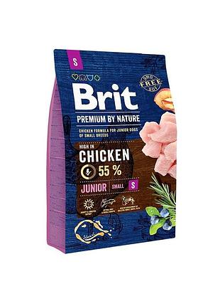 Корм сухой brit premium dog junior s для молодых собак мелких пород от 1 до 12 месяцев весом 1-10 кг с курицей 3 кг