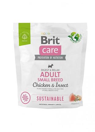 Корм сухой brit care dog sustainable adult small breed для собак малых пород с курицей и насекомыми 1 кг