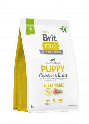 Корм сухой brit care dog sustainable puppy для щенков с курицей и насекомыми 3 кг
